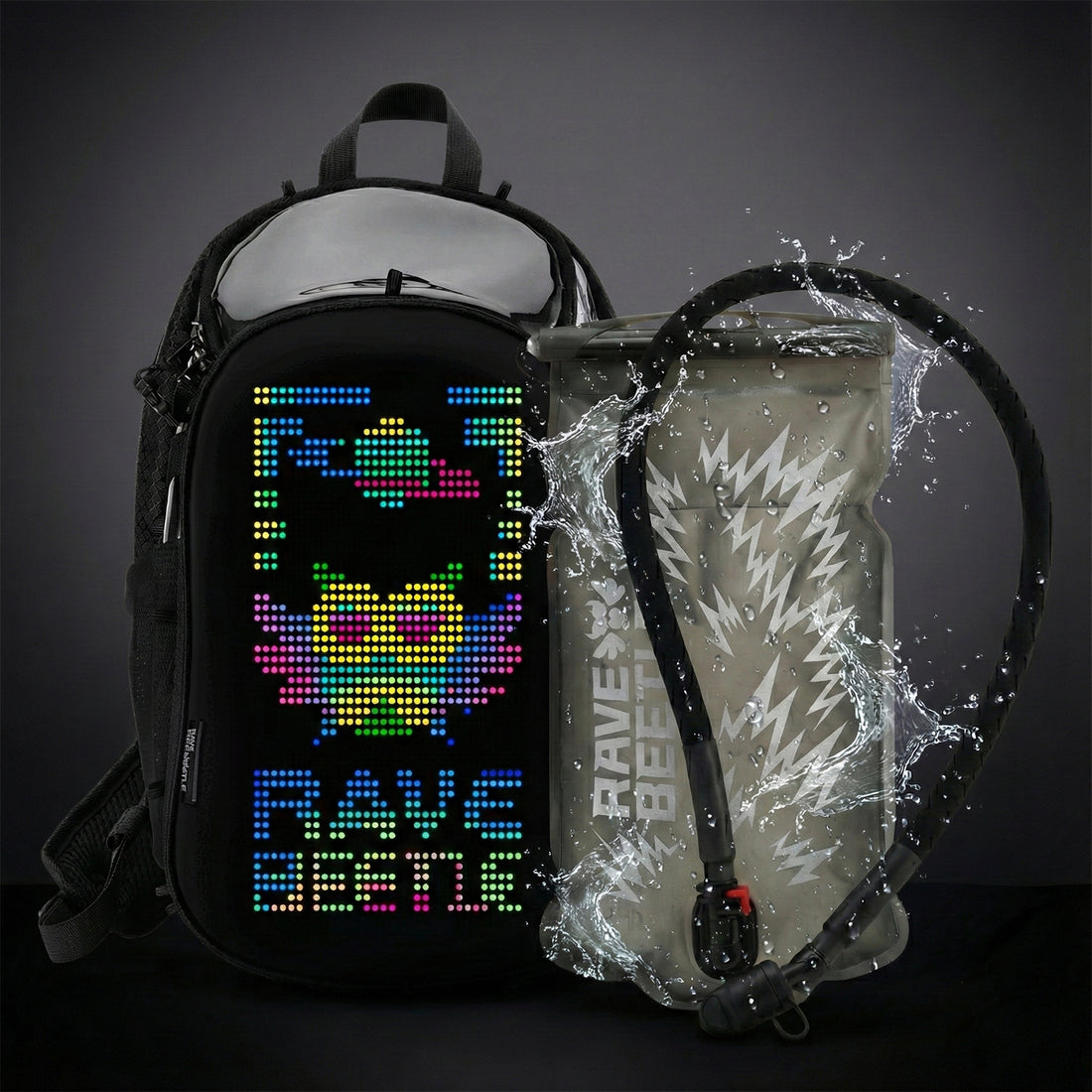 RaveBeetle Elytra LED Hydration Pack – Festival Backpack with Water Bladder (Clear)