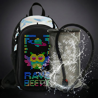 RaveBeetle Elytra LED Hydration Pack – Festival Backpack with Water Bladder (Holographic Silver)