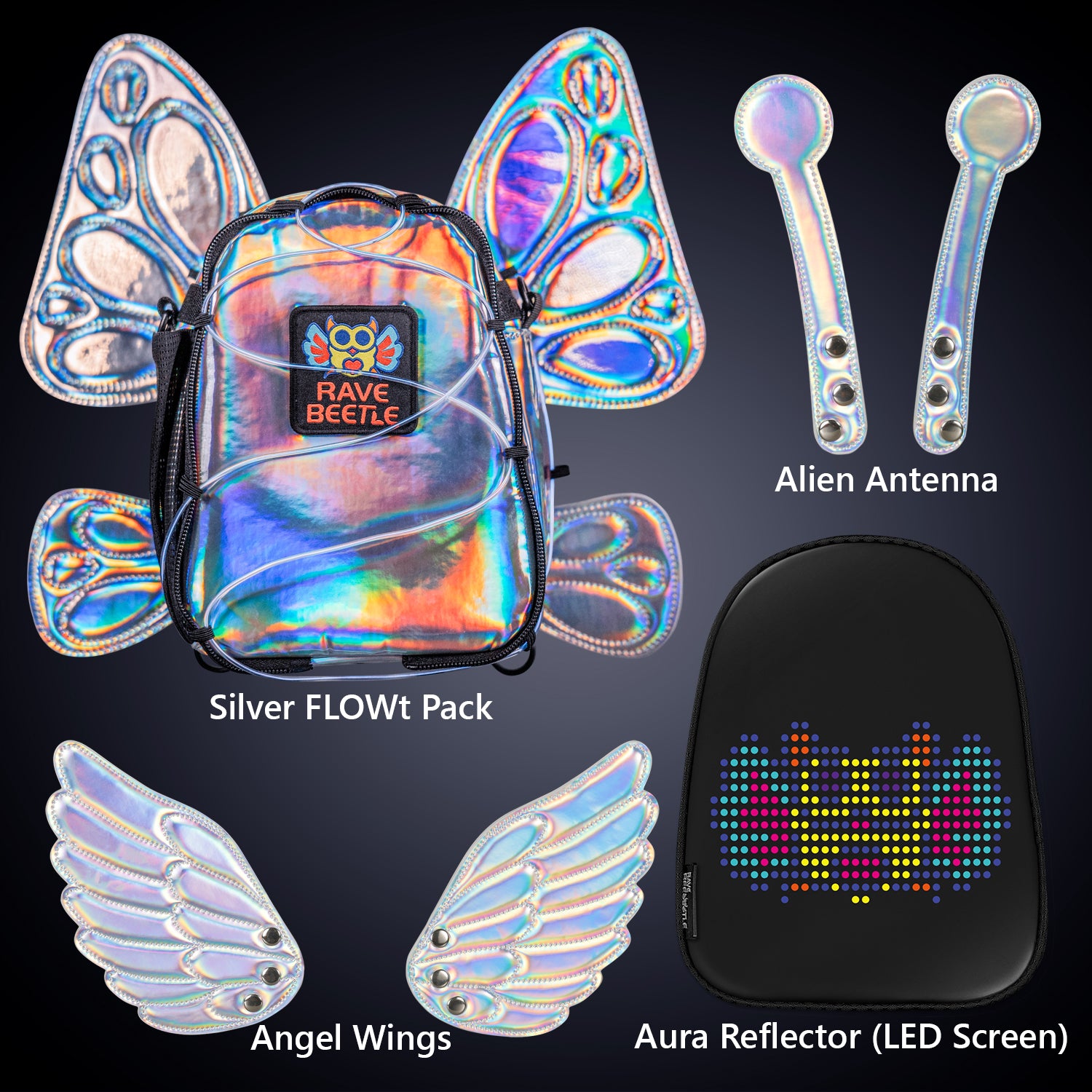 RaveBeetle FLOWt Festival Pack Bundle With LED Screen Great for Rave Backpack