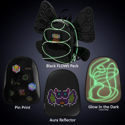 RaveBeeltle Black FLOWt Rave Backpack with Pin Print LED Screen Festival Pack