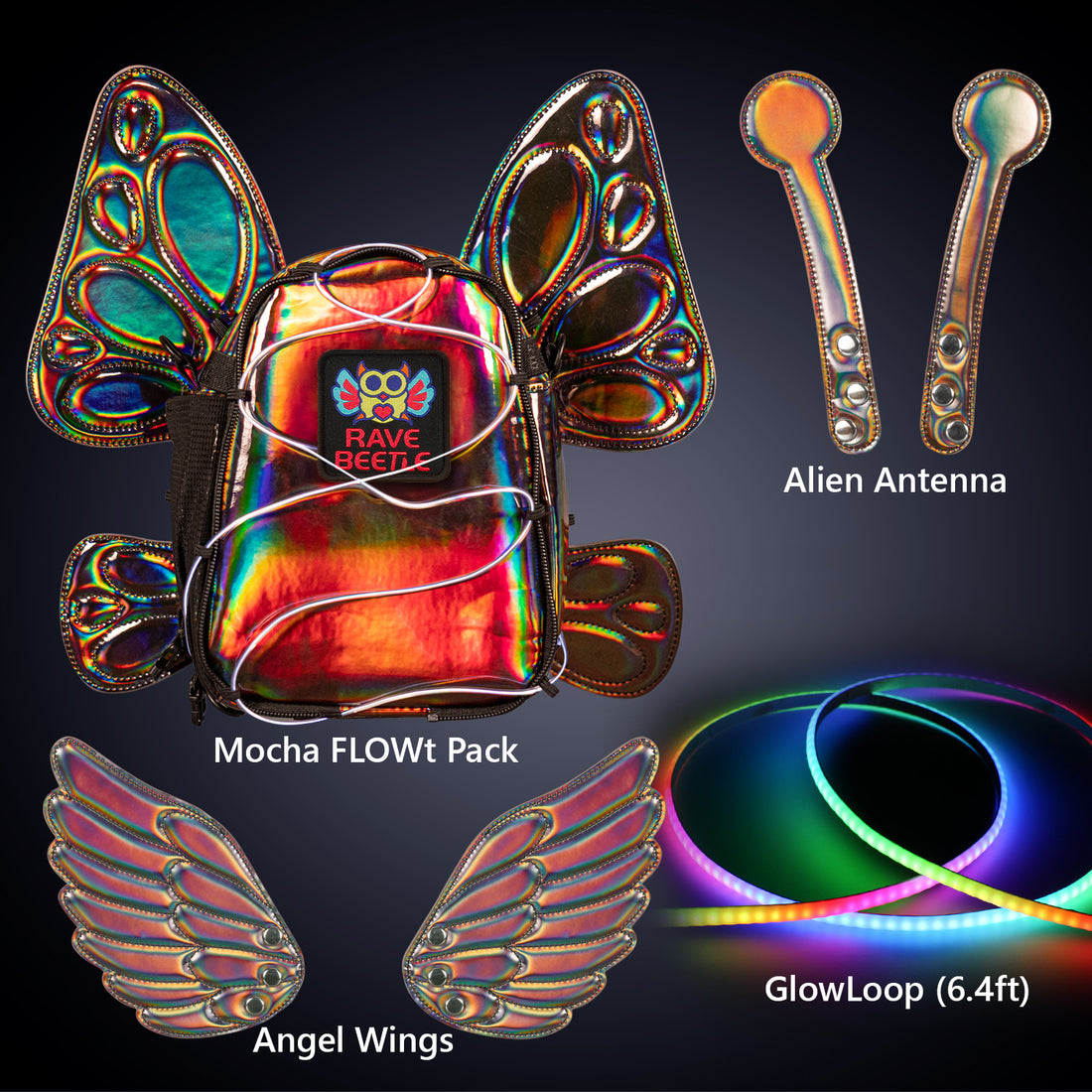 FLOWt Essential Bundle – Angel, Butterfly Wings, Alien Antenna &amp; GlowLoop Vibe Pack