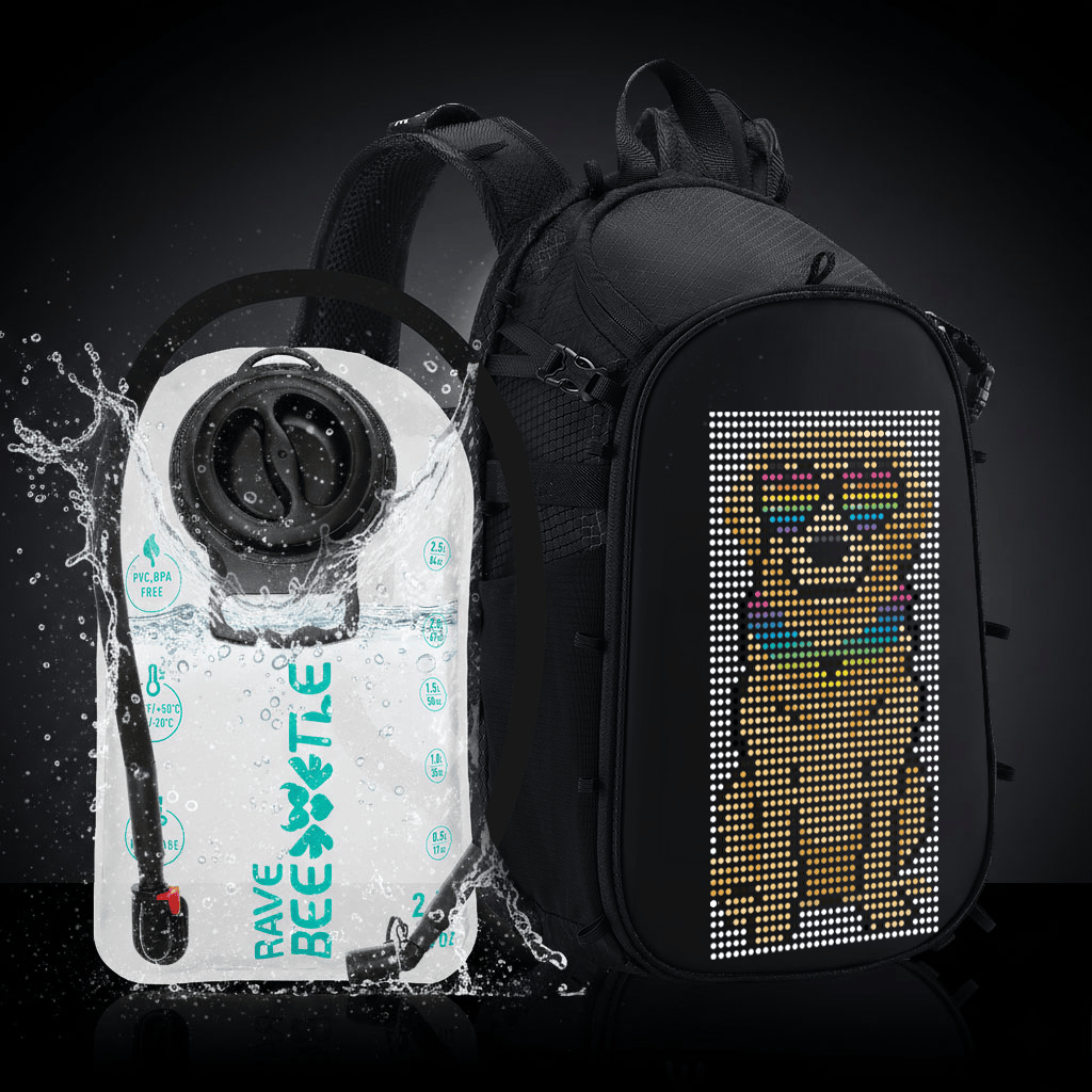 RaveBeetle Elytra LED Hydration Pack 3.0 – Festival Backpack with Water Bladder (Black)