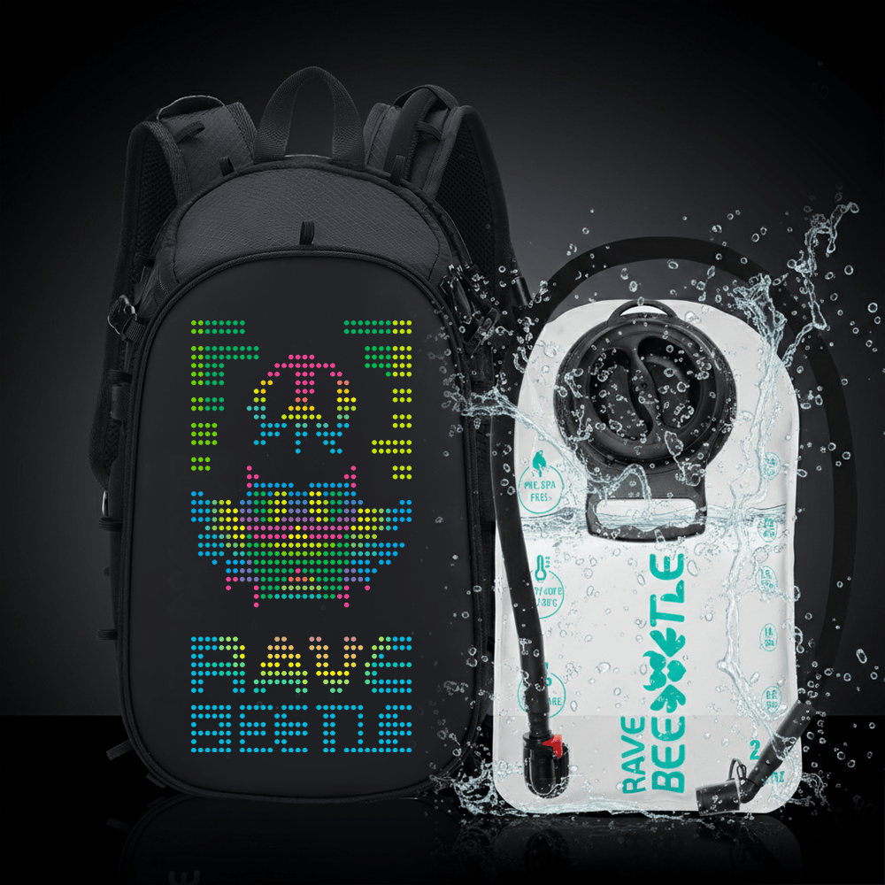 RaveBeetle Elytra LED Hydration Pack 3.0 – Festival Backpack with Water Bladder (Black)