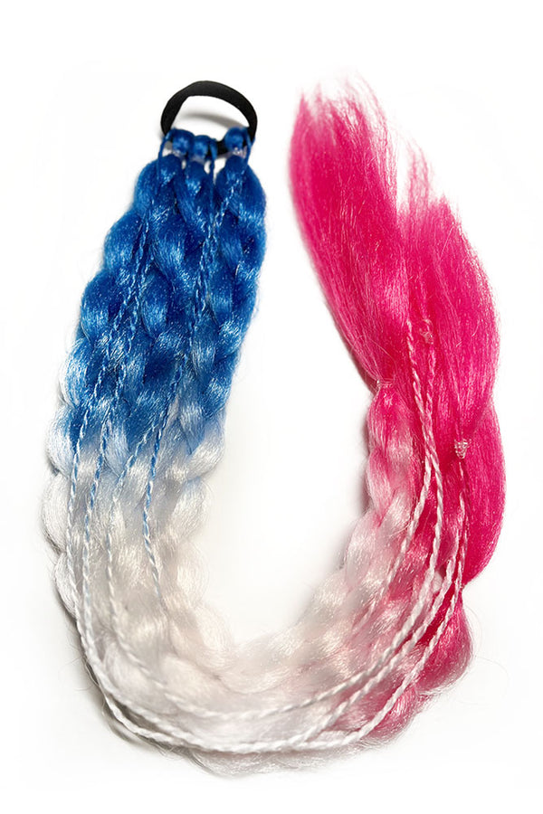 22" Blue Pink Hand Braided Hair Ponytail Extension
