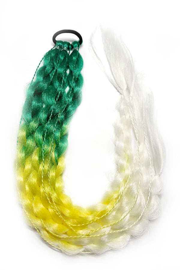 22" Green / Yellow Hand Braided Hair Ponytail Extension