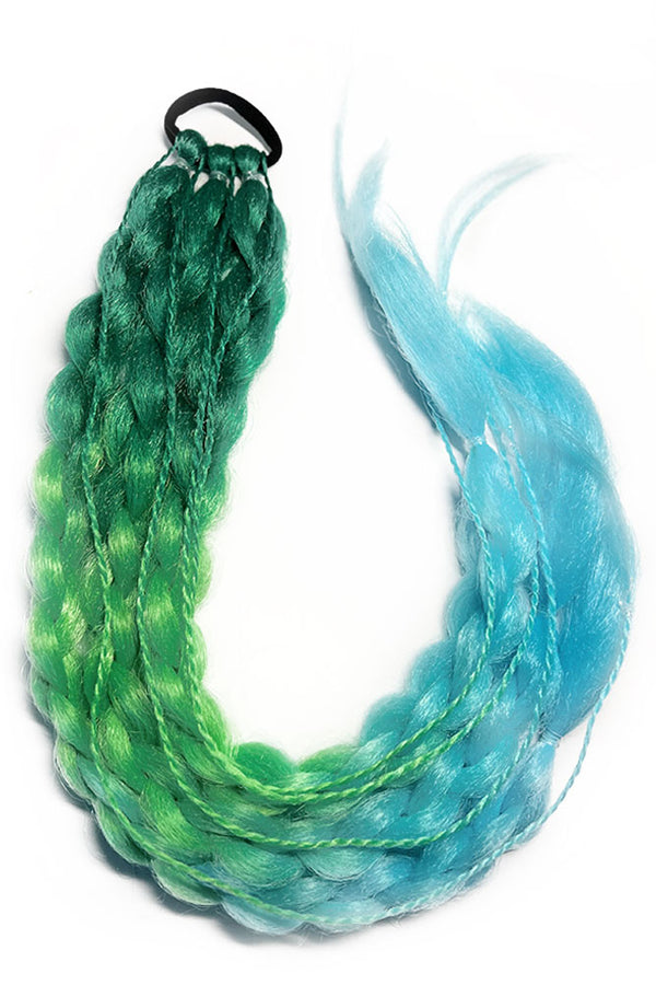 22" Green / Blue Hand Braided Hair Ponytail Extension