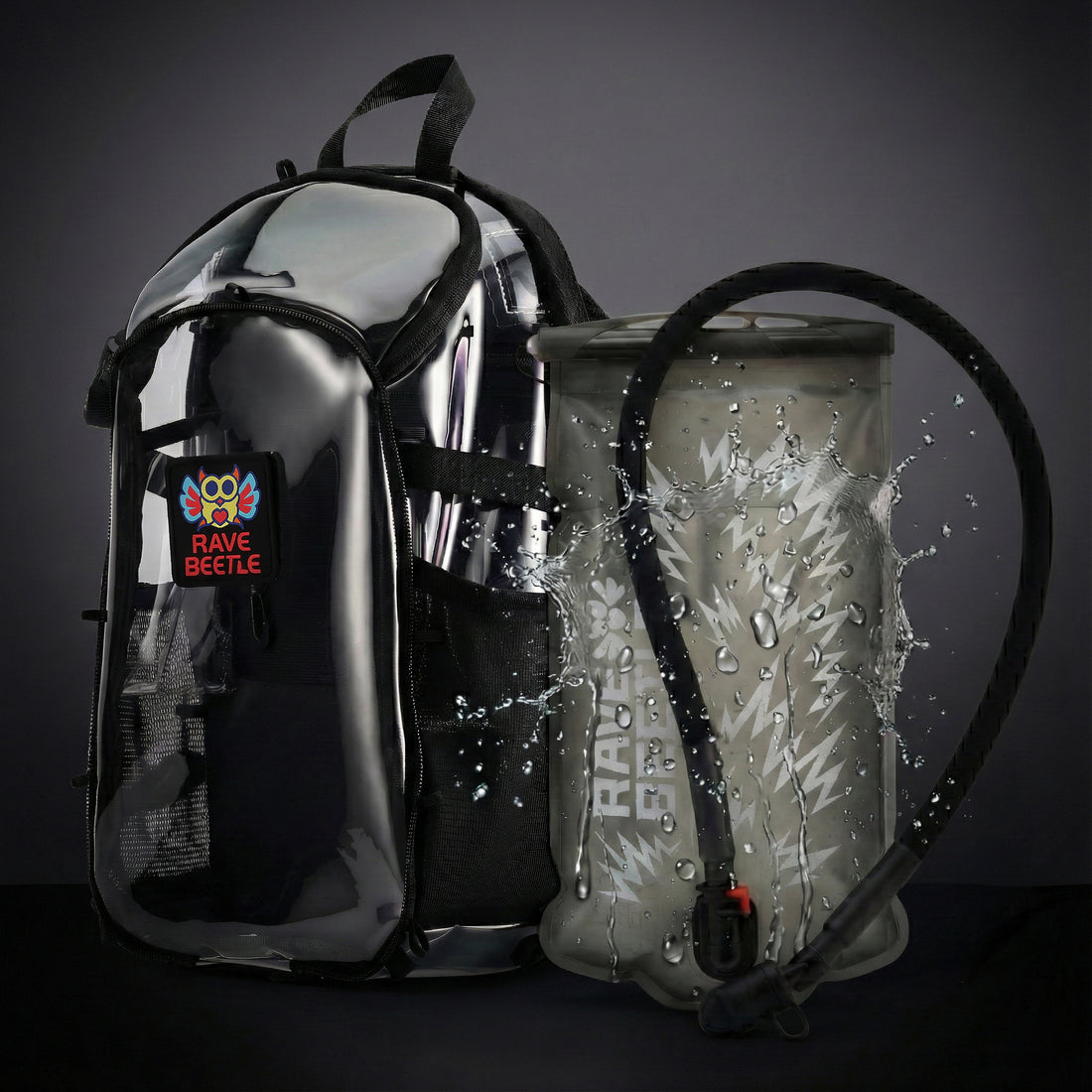RaveBeetle Elytra Hydration Festival Backpack Clear