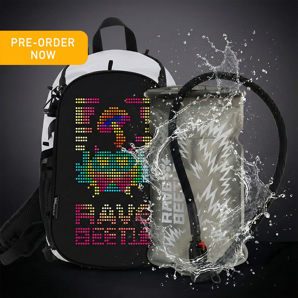 RaveBeetle Elytra LED Hydration Pack 2.0 – Festival Backpack with Water Bladder (White)