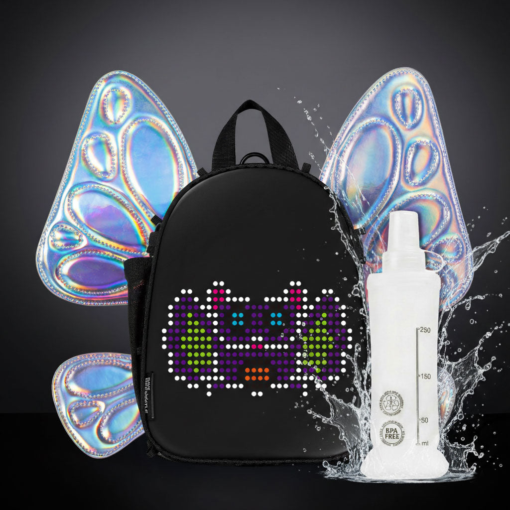 ravebeetle flowt led hydration backpack silver color